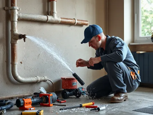 Plumber fixing an emergency pipe burst