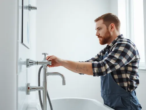 New water heater being installed by a plumber