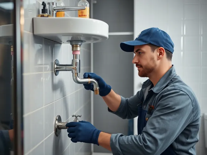 Professional plumber fixing a pipe